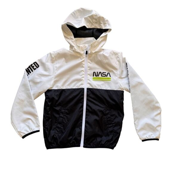 H&M White Black NASA Front Zipper Windbreaker Kids Jacket SZ M (8-10) # 2478 - Picture 1 of 15